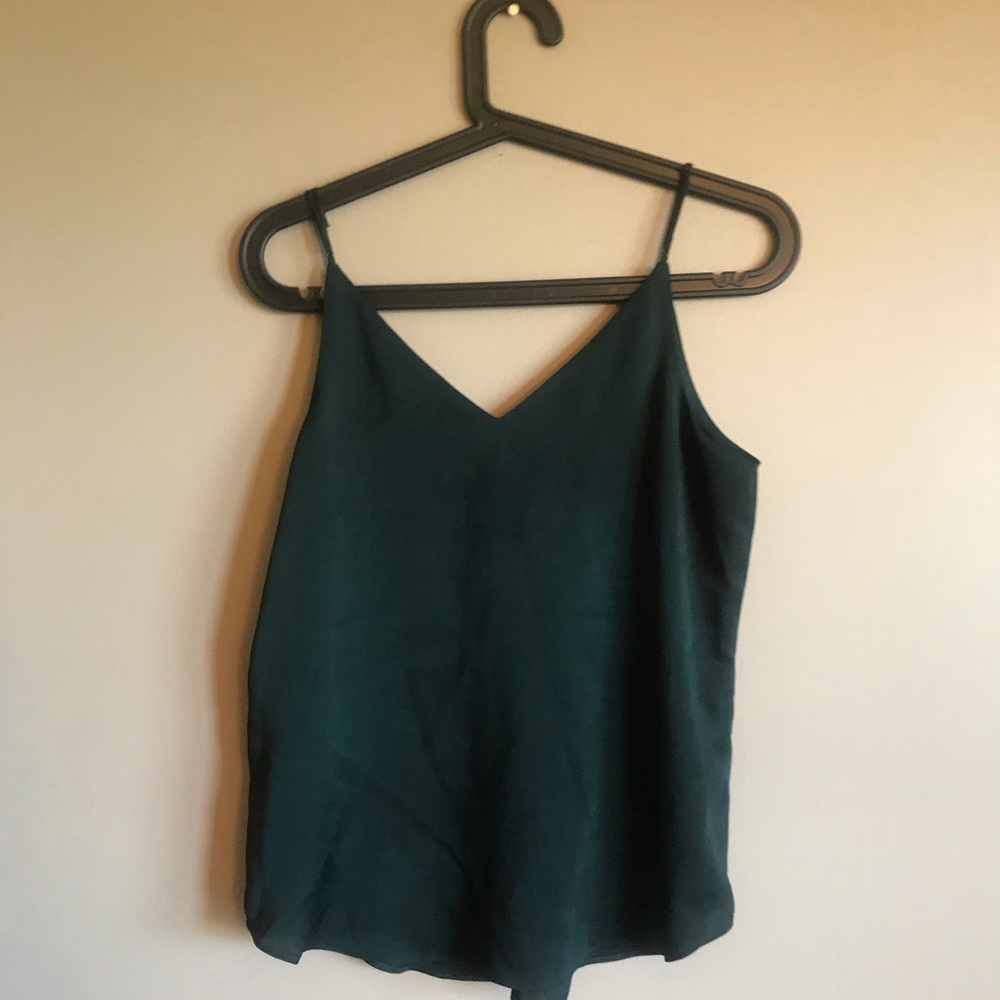 Express double v-neck green silky cami tank - Picture 3 of 4